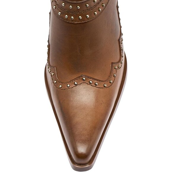 Women's Brown Leather Western Boots with Chunky Heel Stylish Sharp tip Boots - Picture 8 of 9